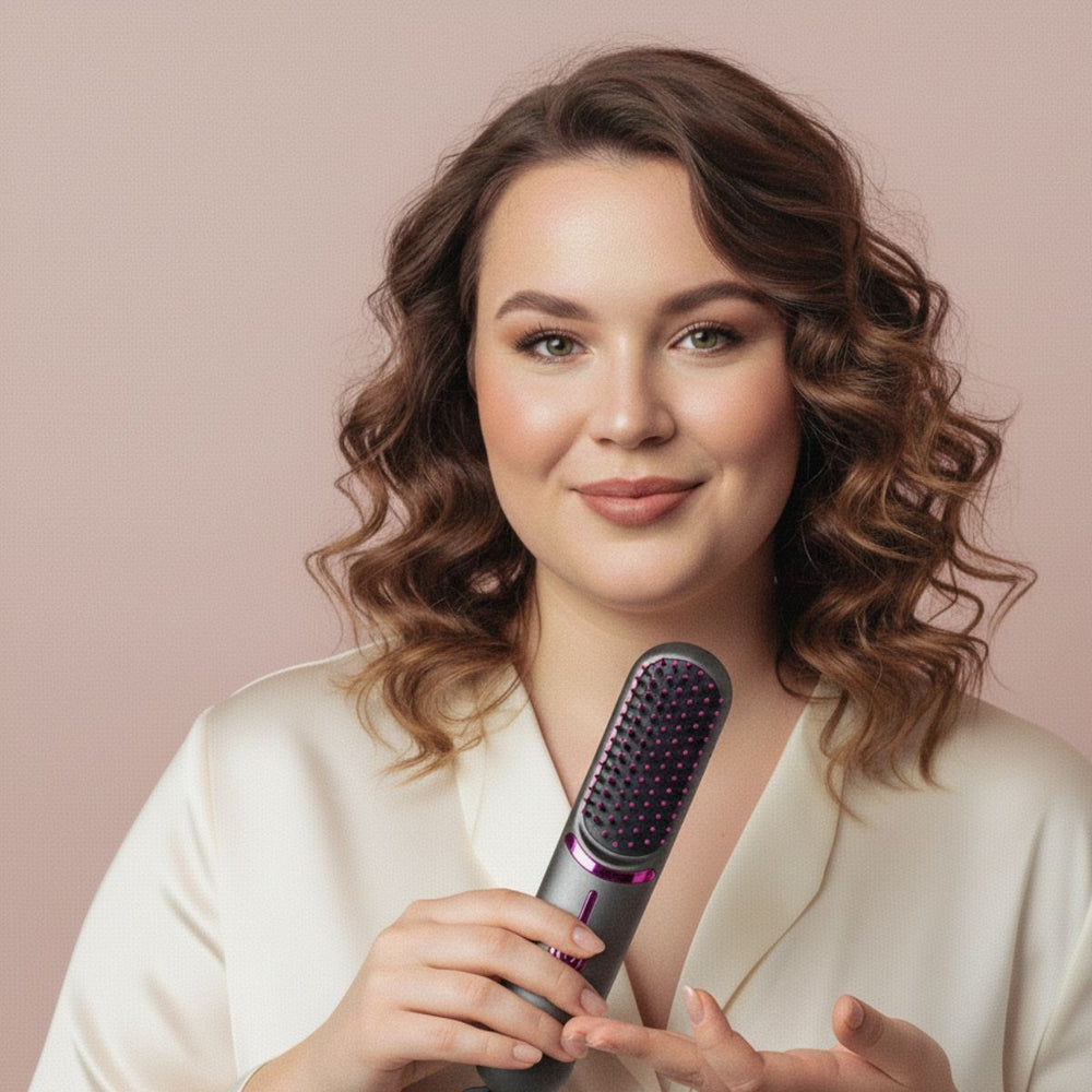 2 - in - 1 Hair Straightening Brush with Ceramic Plates – Fast & Gentle Styling - Hair straightener