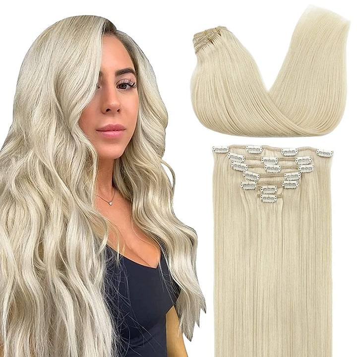 Clip-in Extensions Echt Haar - 65 cm - #60 Platinablond
