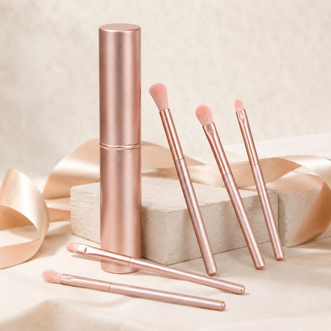 UNIQ Technique PRO Rose Lens - 5-delige Oogschaduw Kwasten Set met Koker