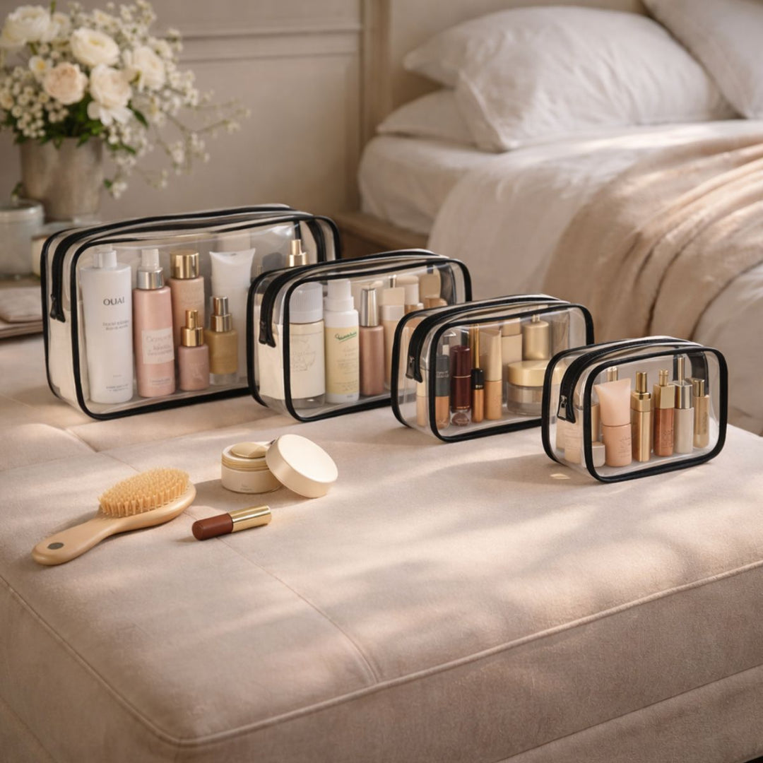 UNIQ Multivarious Transparante Cosmetictasjes - Set van 4 - Zwart