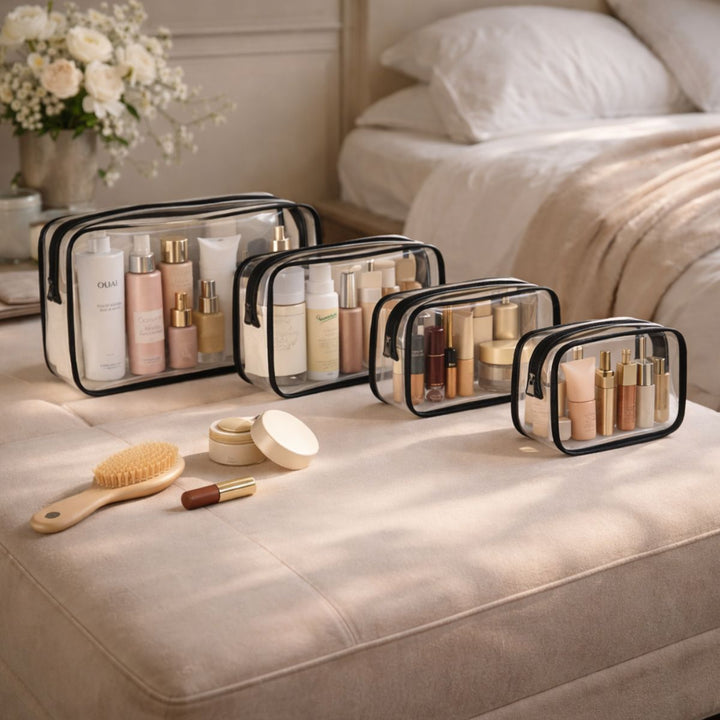 UNIQ Multivarious Transparante Cosmetictasjes - Set van 4 - Zwart