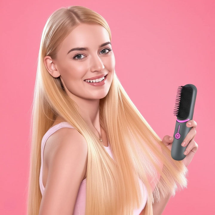 UNIQ 2-in-1 Stijltangborstel - Draagbare Stijltang & Krultang met USB-C