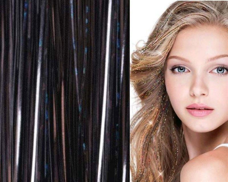 Bling Glitter Extensions 100 pcs glitter hair extensions 80 cm - Black - | Fashiongirl