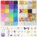 De Fashiongirl Clay Beads / Heishi Beads Merkki Kit - KREA DIY Jewellery Kit bevat 7000 kleurrijke kralen, bedeltjes, smileygezichten, letters, gereedschap en voorbeeldstukken, netjes geordend in vakjes voor het maken van creatieve sieraden.