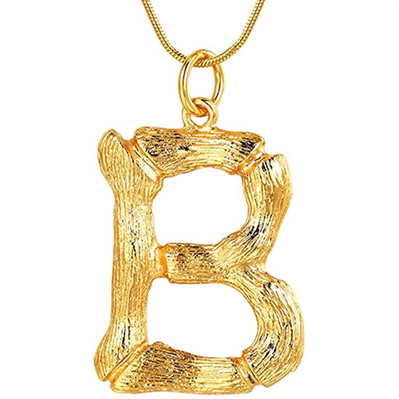 Gold Bamboo Alphabet / Letter Necklace - B - | Fashiongirl