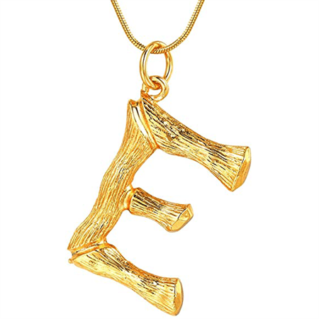 Gold Bamboo Alphabet / Letter Necklace - E - | Fashiongirl