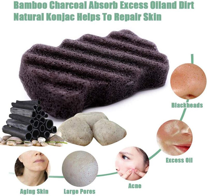 Konjac Dry Sponge Wave Bamboo Charcoal (voor het lichaam) - 1 stuk - | Fashiongirl