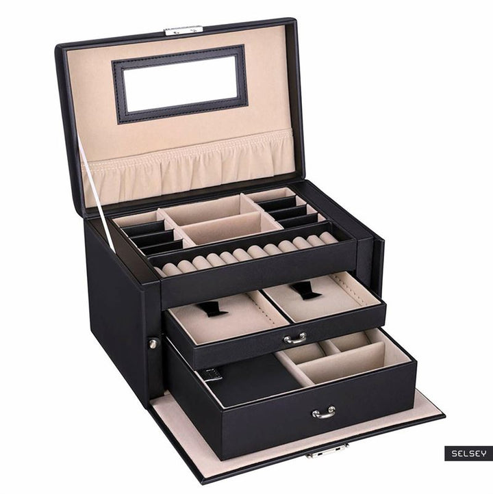 Luna XL Leather jewellery box with 20 compartments - Black - Jewelry Box