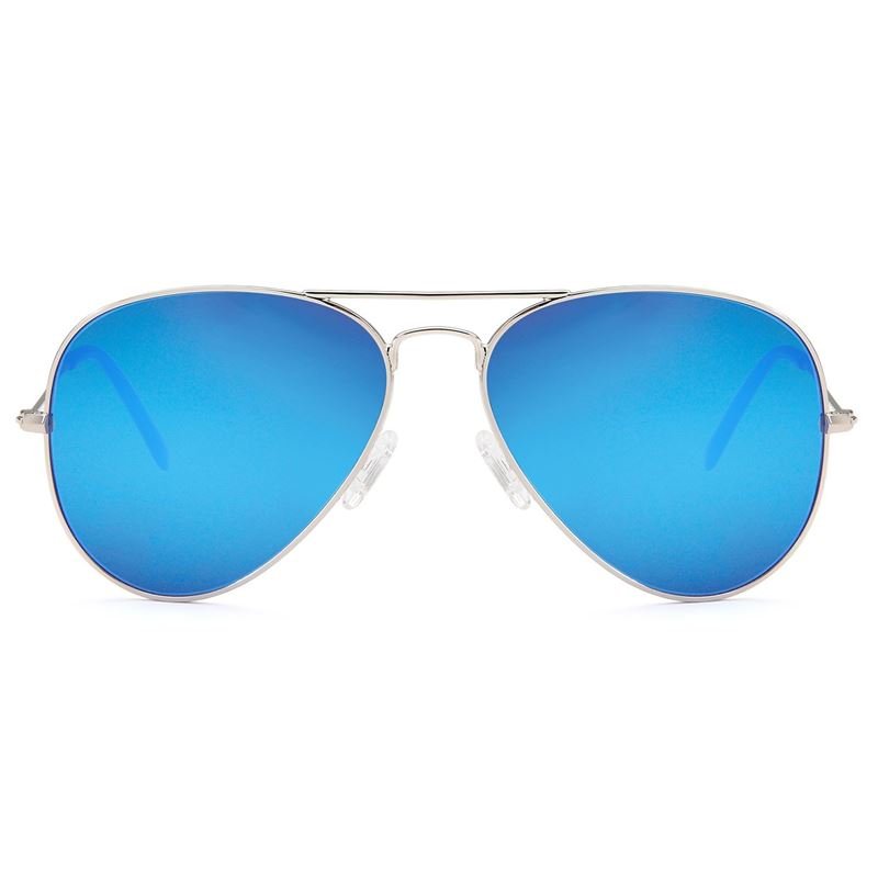 Lux Aviator Pilot Sunglasses - blue lenses with silver frame - | Fashiongirl