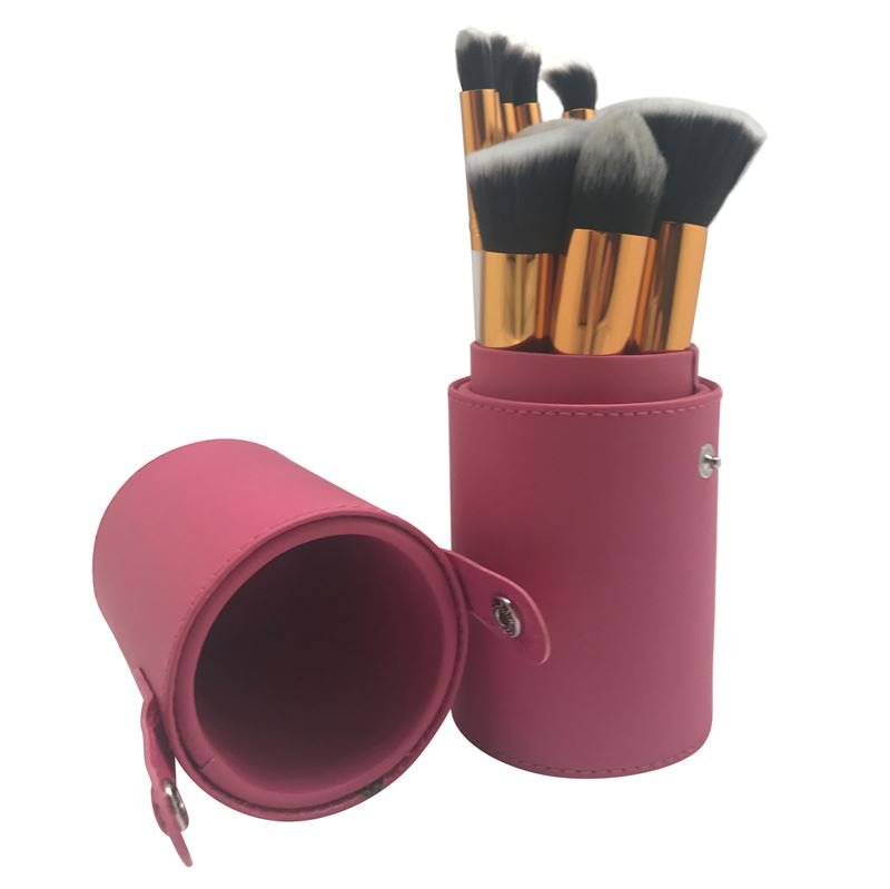 Makeup Brushes 10 pieces in leather case - Red - | Fashiongirl