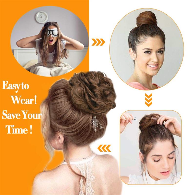 Messy Bun Hair elastic with curly artificial hair - #33 Dark brown with red tint - Hair Accessories | Fashiongirl