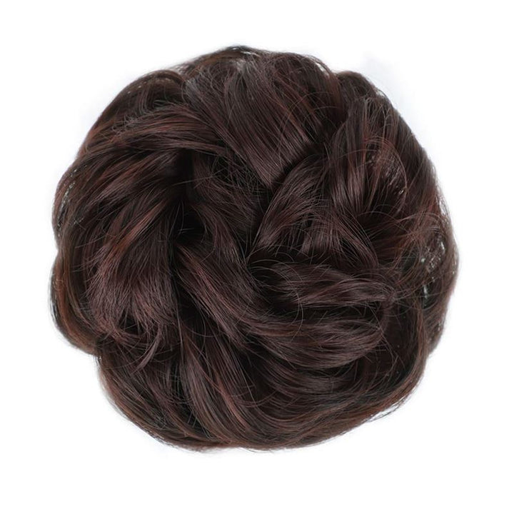 Messy Bun Hair elastic with curly artificial hair - #33 Dark brown with red tint - Hair Accessories | Fashiongirl