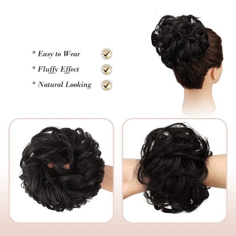 Messy Bun Hair Elastic with Curly Artificial Hair - #4 Black Brown - Hair Accessories | Fashiongirl
