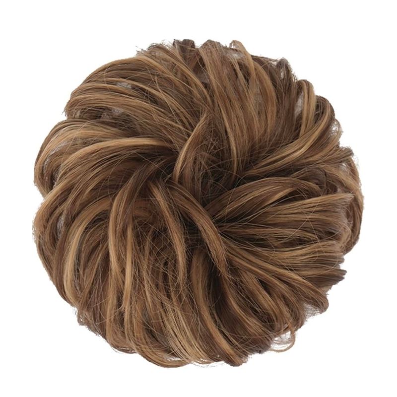 Messy Bun Hair elastic with curly artificial hair - 6AH27 Ash Brown and Golden Brown - Hair Accessories | Fashiongirl