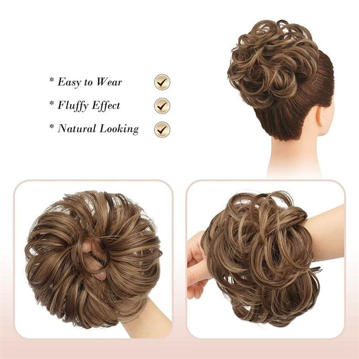 Messy Bun Hair elastic with curly artificial hair - 6AH27 Ash Brown and Golden Brown - Hair Accessories | Fashiongirl