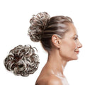 Messy Bun Haarelastiek met krullend kunsthaar - Bruin en blond mix - Haaraccessoires | Fashiongirl