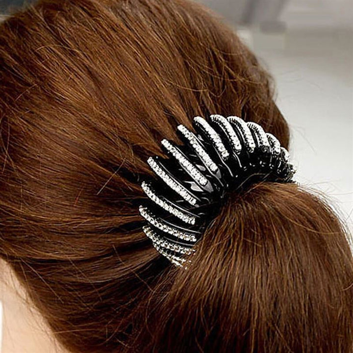 Ponytail Spiral with rhinestones/ Bird Nest Hair Clip - Silver - | Fashiongirl