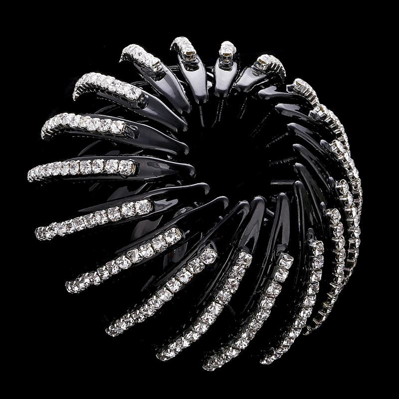 Ponytail Spiral with rhinestones/ Bird Nest Hair Clip - Silver - | Fashiongirl