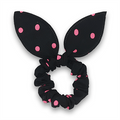 Scrunchie met strik - Zwart met roze stippen - Haaraccessoires