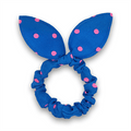 Scrunchie met strik - Lichtblauw met roze stippen - Haaraccessoires