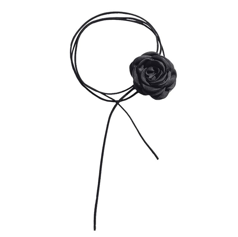 SOHO Rose String Choker Flower Necklace - Black - | Fashiongirl
