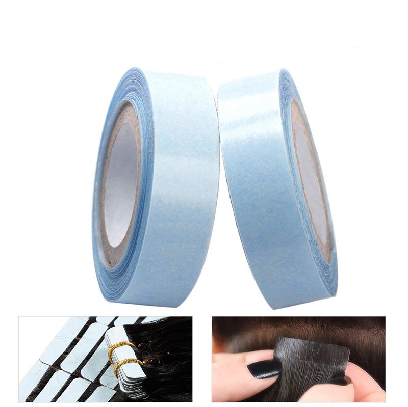 One roll of Fashiongirl Strong Double Sided Tape for Hair Extension (2.7 metres) is shown above, with close-up images displaying the tapes strips and a hand applying it to hair extensions.