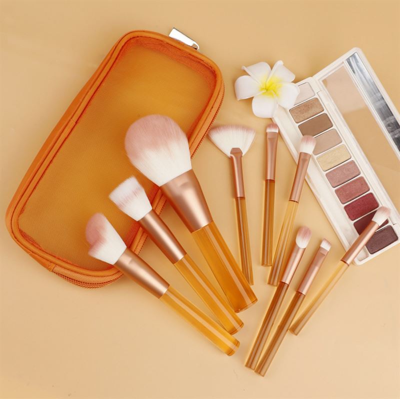 Technique PRO Translucent Perfection Makeup Brush Set - 9 Makeup Brushes with Bag (ORANGE) - 