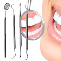 Tandenreinigingsset 4-delig voor mondhygiëne - 1 mondspiegel, 2x curette-tandenreiniger, 1 schraper - | Fashiongirl