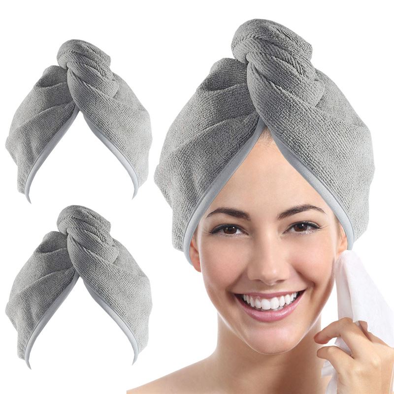 Turban Hair Towel - Sneldrogende microvezel haardhanddoek - Grijs - | Fashiongirl