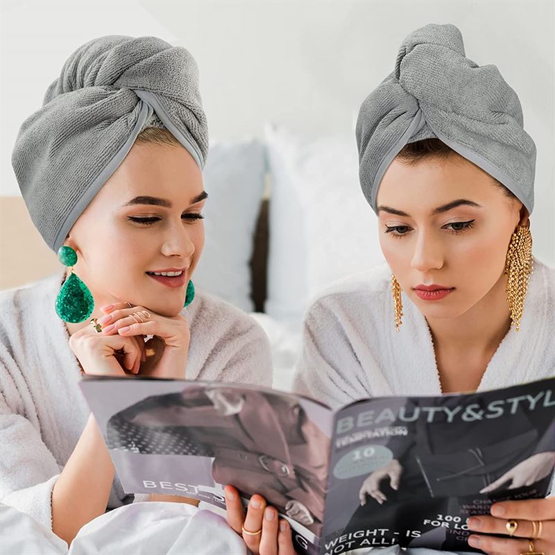 Turban Hair Towel - Sneldrogende microvezel haardhanddoek - Grijs - | Fashiongirl