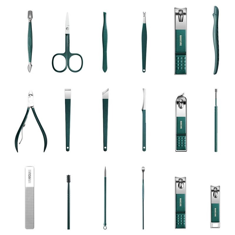 UNIQ 18 - in - 1 Manicure / Grooming Set for nails, feet, face - Dark green - | Fashiongirl