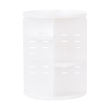 The UNIQ 360° Rotating Makeup Organizer in white by UNIQ features divided sections and ventilation holes, keeping your beauty essentials tidy, organized, and easily accessible.