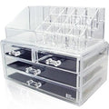 De UNIQ Acryl Sieraden/Make-up Organizer met 4 Lades - SF 1155 heeft meerdere bovenvakken en vier lades, perfect voor het opbergen van cosmetica, accessoires of sieraden.
