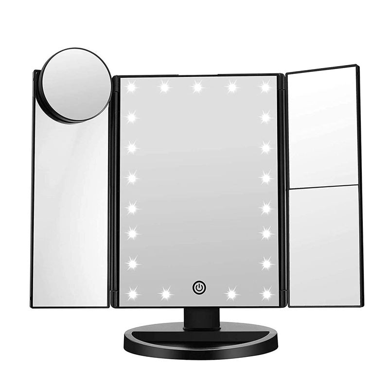 UNIQ Hollywood Makeup Mirror Trifold mirror with LED light, Black - | Fashiongirl