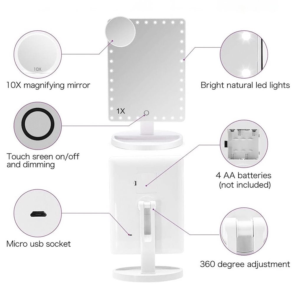 UNIQ Hollywood Makeup Mirror with light, White - LED Mirror 10X - | Fashiongirl