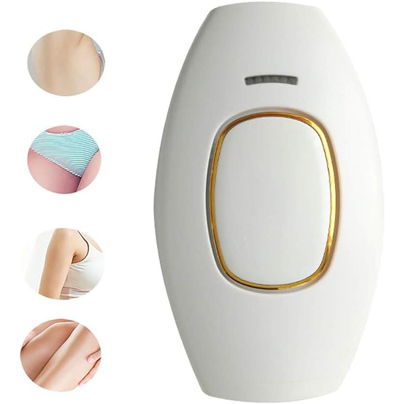 The UNIQ IPL Hair Removal Device offers smooth, pain-free permanent hair reduction at home with 600,000 flashes—shown in white with a gold-edged button and ideal for underarms, legs, and bikini line.