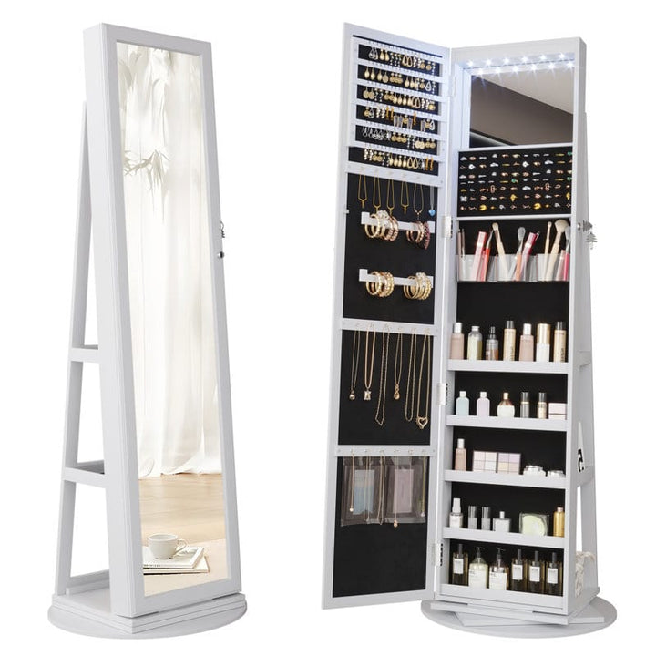 UNIQ Jewellery Cabinet with Mirror - Elegant Rotating Wooden Jewellery Storage with Doors and Large Mirror (55 cm) - | Fashiongirl