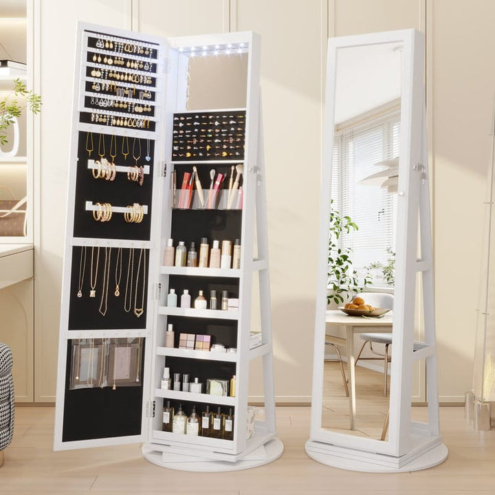 UNIQ Jewellery Cabinet with Mirror - Elegant Rotating Wooden Jewellery Storage with Doors and Large Mirror (55 cm) - | Fashiongirl