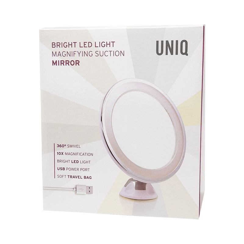 UNIQ Round Mirror with LED Light and Suction Cup x10 Magnifying Mirror - White - | Fashiongirl