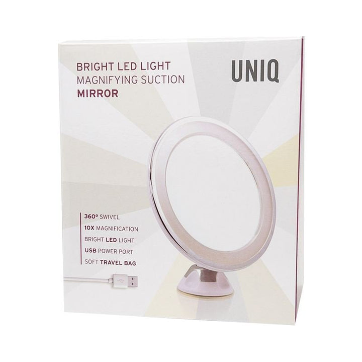 UNIQ Round Mirror with LED Light and Suction Cup x10 Magnifying Mirror - White - | Fashiongirl