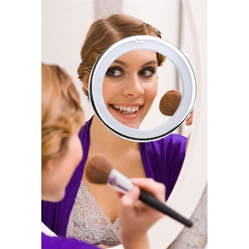 UNIQ Round Mirror with LED Light and Suction Cup x10 Magnifying Mirror - White - | Fashiongirl