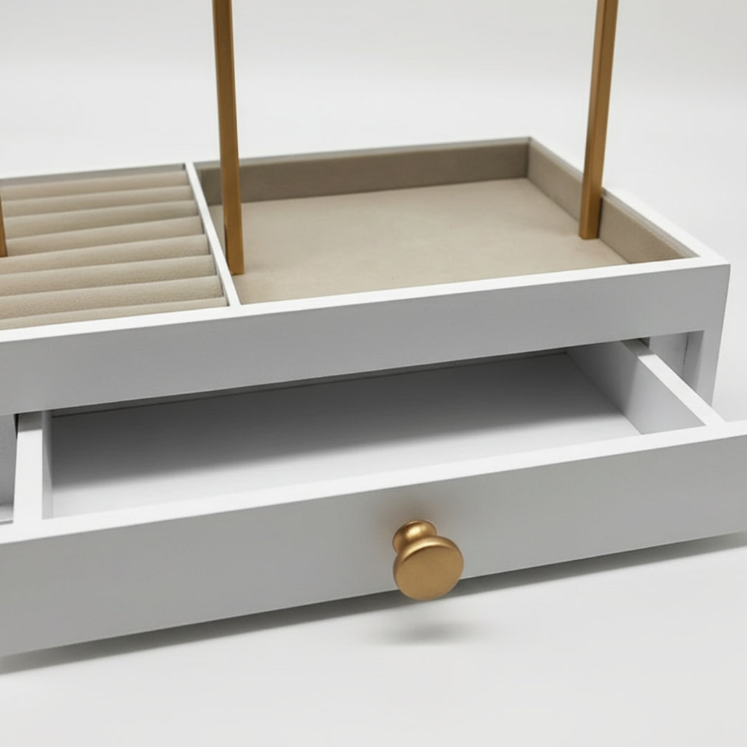 UNIQ Gouden Sieradenstandaard met Lade - Sieradenhouder voor Oorbellen en Kettingen (29 cm)