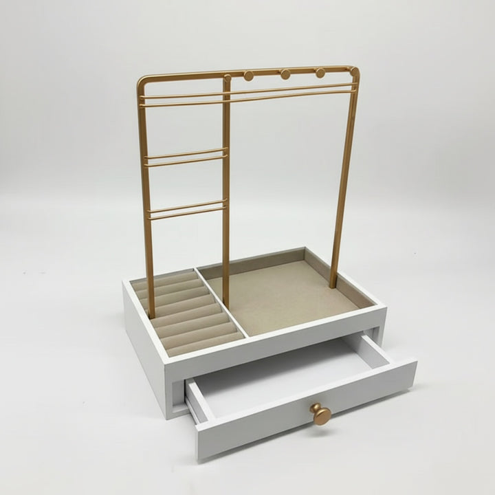 UNIQ Gouden Sieradenstandaard met Lade - Sieradenhouder voor Oorbellen en Kettingen (29 cm)
