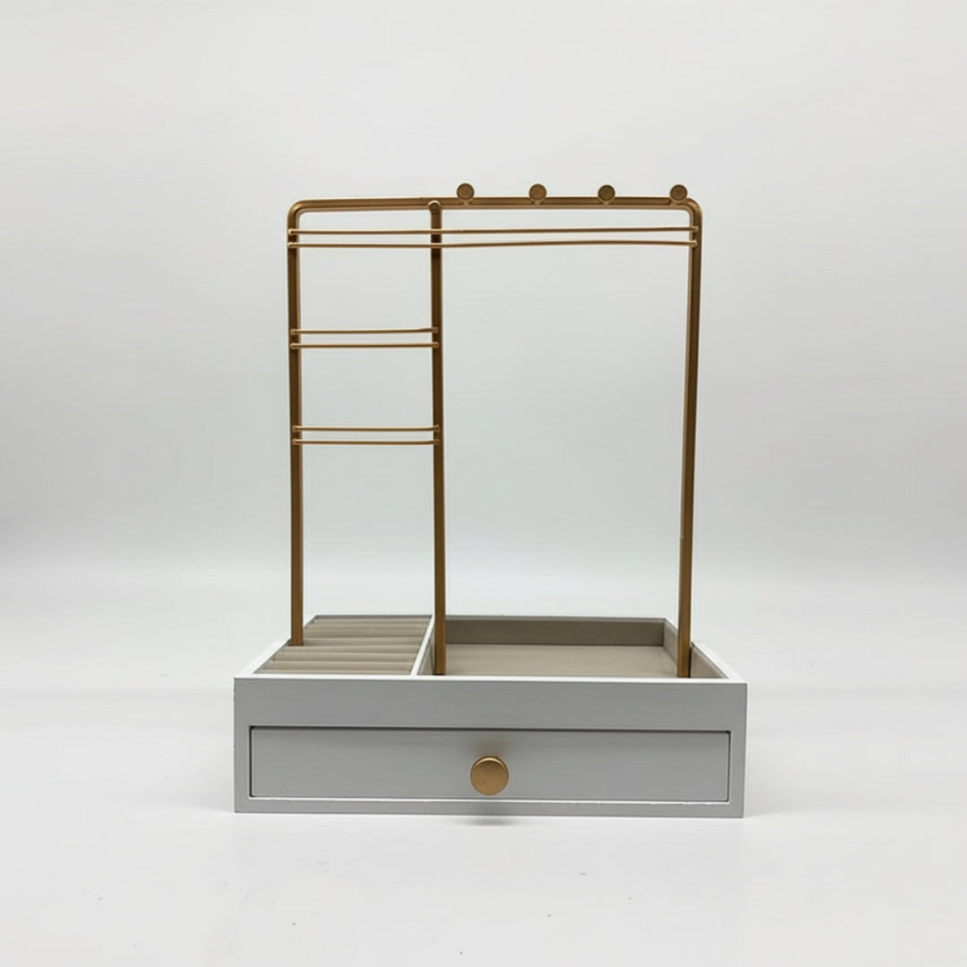 UNIQ Gouden Sieradenstandaard met Lade - Sieradenhouder voor Oorbellen en Kettingen (29 cm)