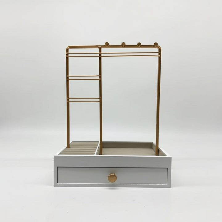UNIQ Gouden Sieradenstandaard met Lade - Sieradenhouder voor Oorbellen en Kettingen (29 cm)