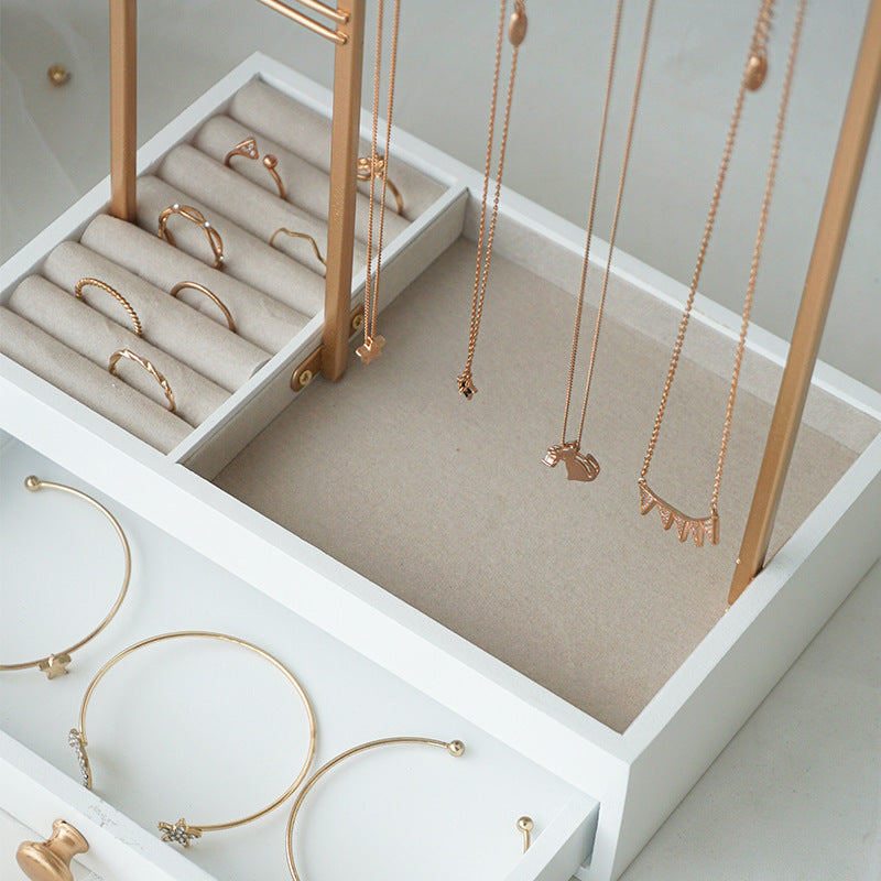 UNIQ Gouden Sieradenstandaard met Lade - Sieradenhouder voor Oorbellen en Kettingen (29 cm)
