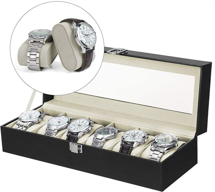 UNIQ Horlogedoos / Lederen horlogedoos voor 6 horloges - unisex - | Fashiongirl